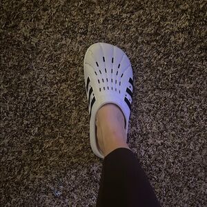 Adidas White and Black Slide Clogs